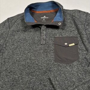 Woolrich Pullover Mens XL Gray Marled Snap Neck Fleece Lined Pocket HMJ0120S